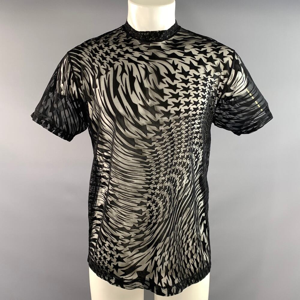 MUGLER Size S Black Stars Viscose Polyamide Creeper T shirt